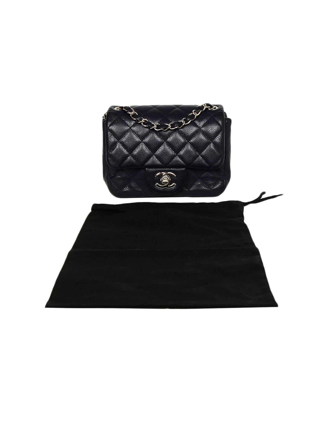 Chanel Navy Caviar Leather Quilted Square Mini Classic Flap Bag 4