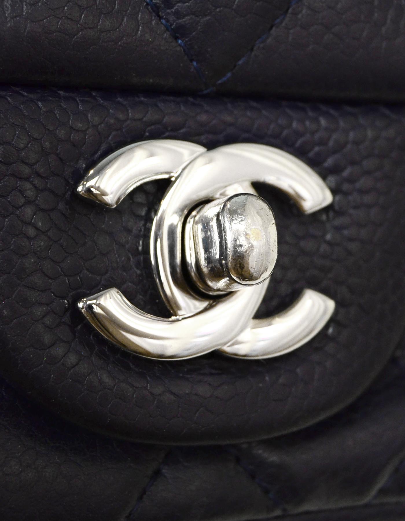 Black Chanel Navy Caviar Leather Quilted Square Mini Classic Flap Bag
