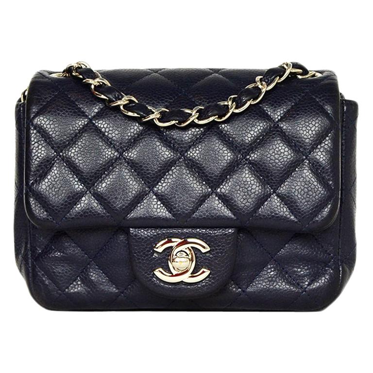 Chanel Navy Caviar Leather Quilted Square Mini Classic Flap Bag at