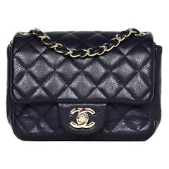 Chanel Navy Caviar Leather Quilted Square Mini Classic Flap Bag at 1stDibs