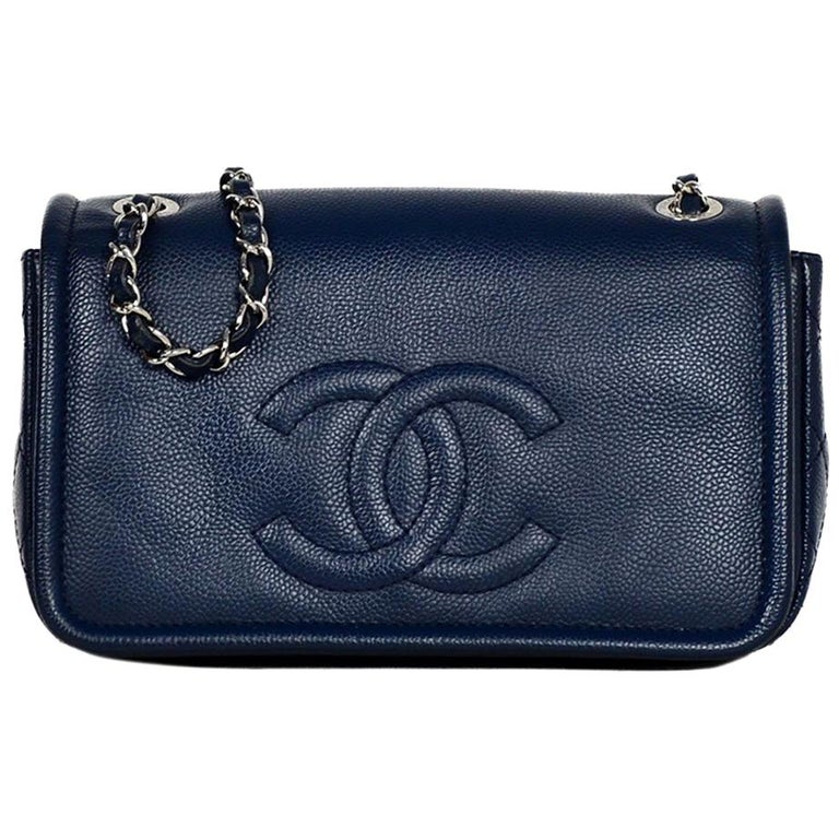 Chanel Navy Caviar Leather Timeless CC Flap Bag For Sale at
