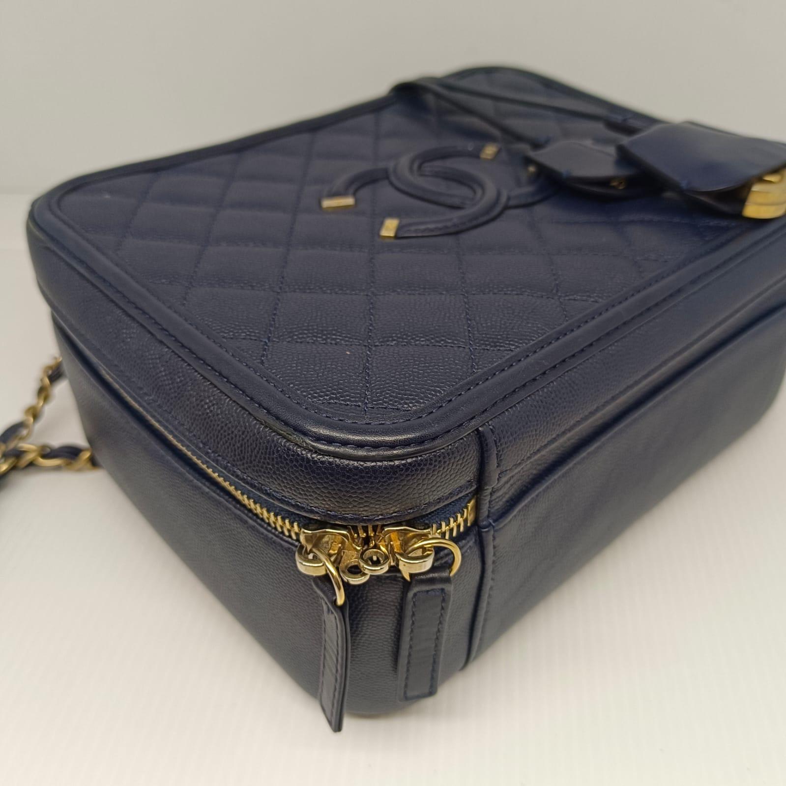 Chanel Navy Caviar Quilted Large Vanity Bag For Sale 7