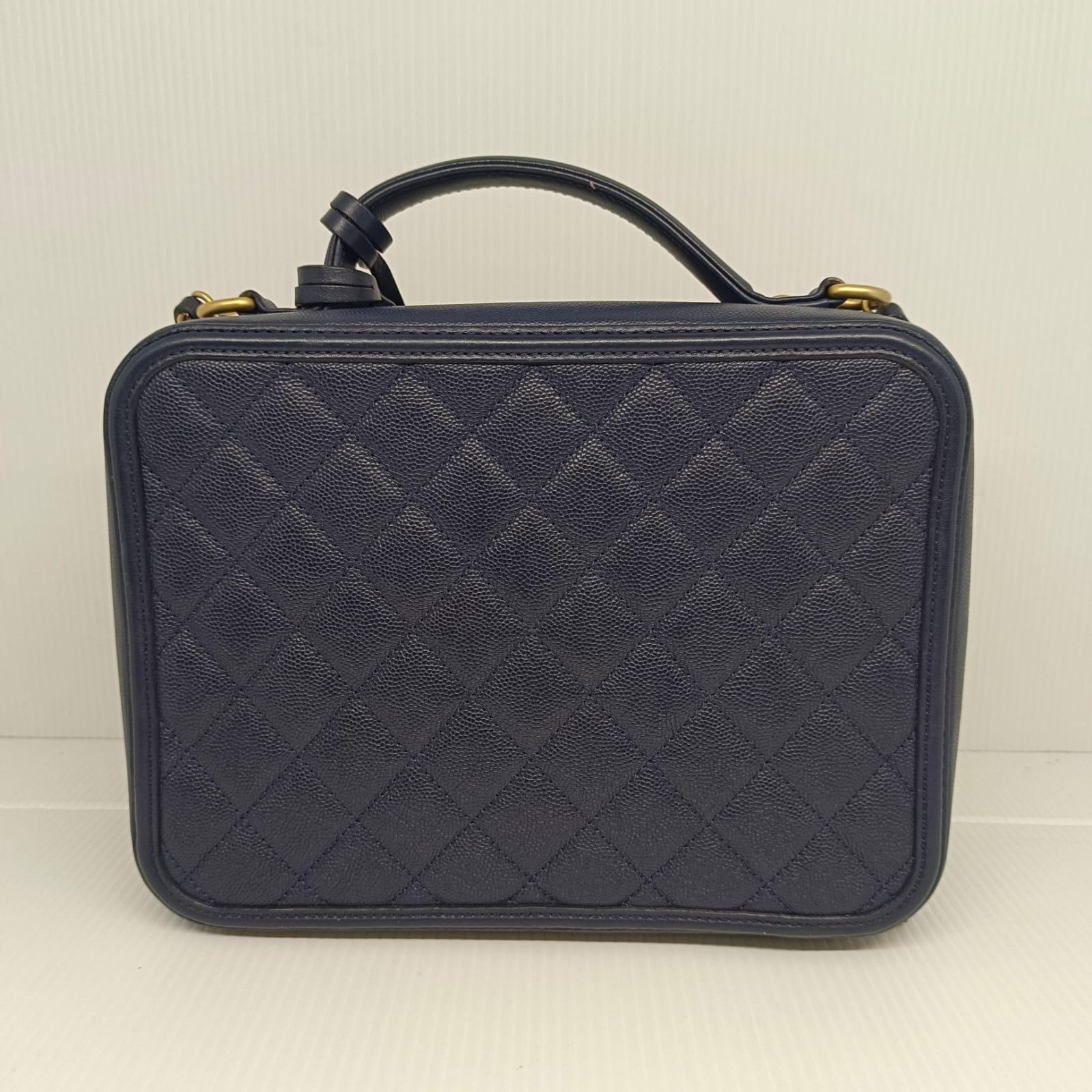 Chanel Navy Caviar Quilted Large Vanity Bag For Sale 9