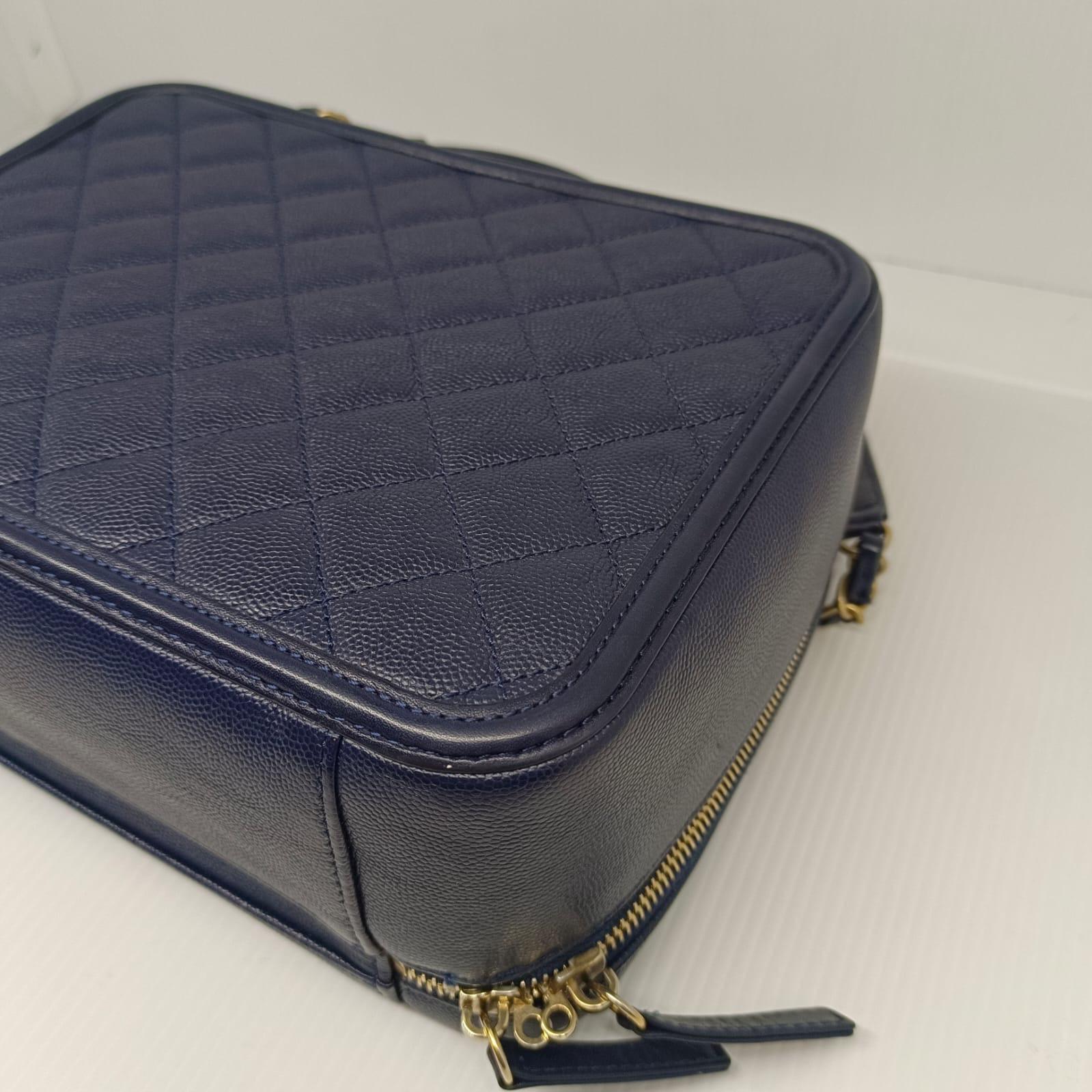 Chanel Navy Caviar Quilted Large Vanity Bag For Sale 1