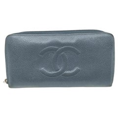 Chanel Navy Caviar Zippy Wallet Navy Blue Zip Around Wallet 858414