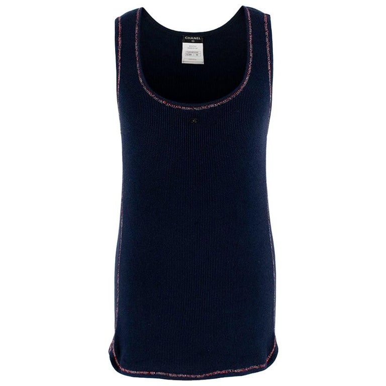 Chanel Navy CC Embellished Vest - Size US 4 For Sale at 1stDibs