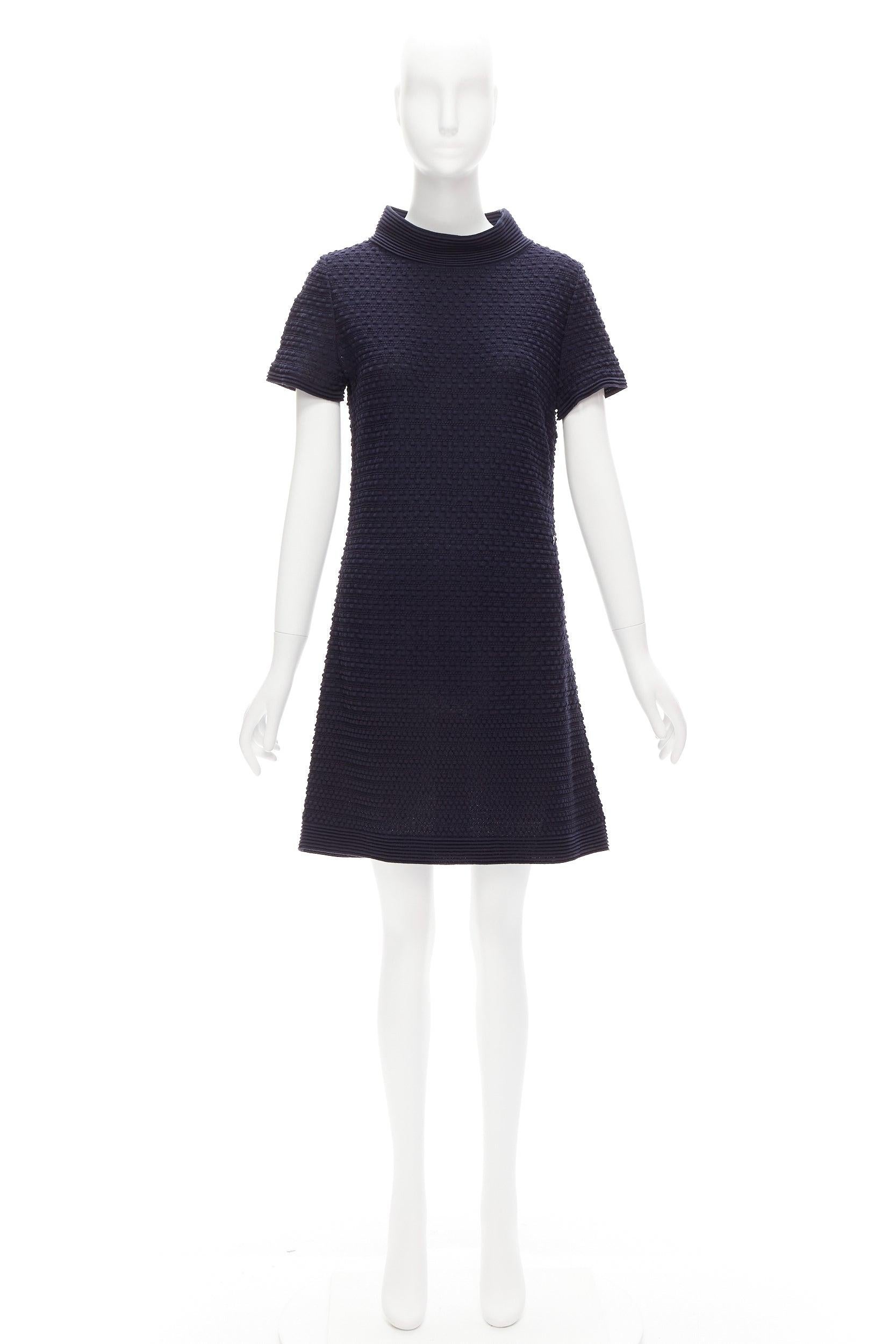CHANEL navy CC logo button boat neck A-line knit mini dress FR38 M For Sale 6