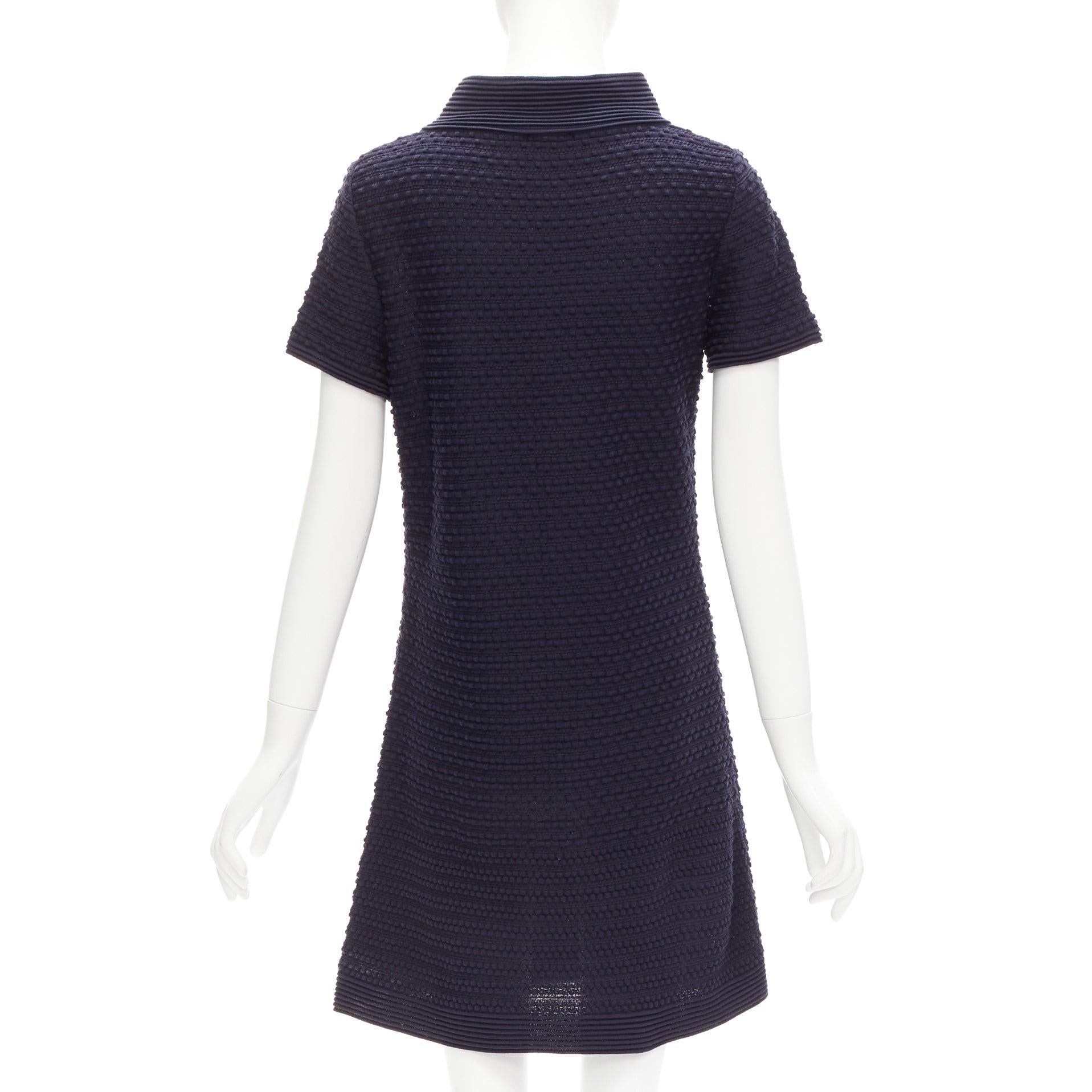 Women's CHANEL navy CC logo button boat neck A-line knit mini dress FR38 M For Sale