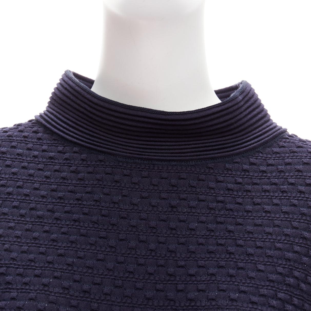 CHANEL navy CC logo button boat neck A-line knit mini dress FR38 M For Sale 4