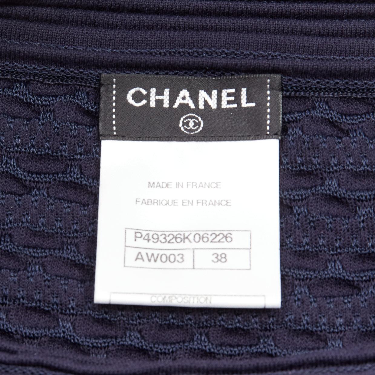 CHANEL navy CC logo button boat neck A-line knit mini dress FR38 M For Sale 5