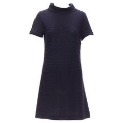 CHANEL navy CC logo button boat neck A-line knit mini dress FR38 M