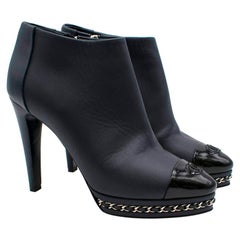 Chanel Navy Chain Trimmed Platform Ankle Boots 36.5