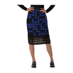 Chanel Navy Check Knit Midi Skirt Size M