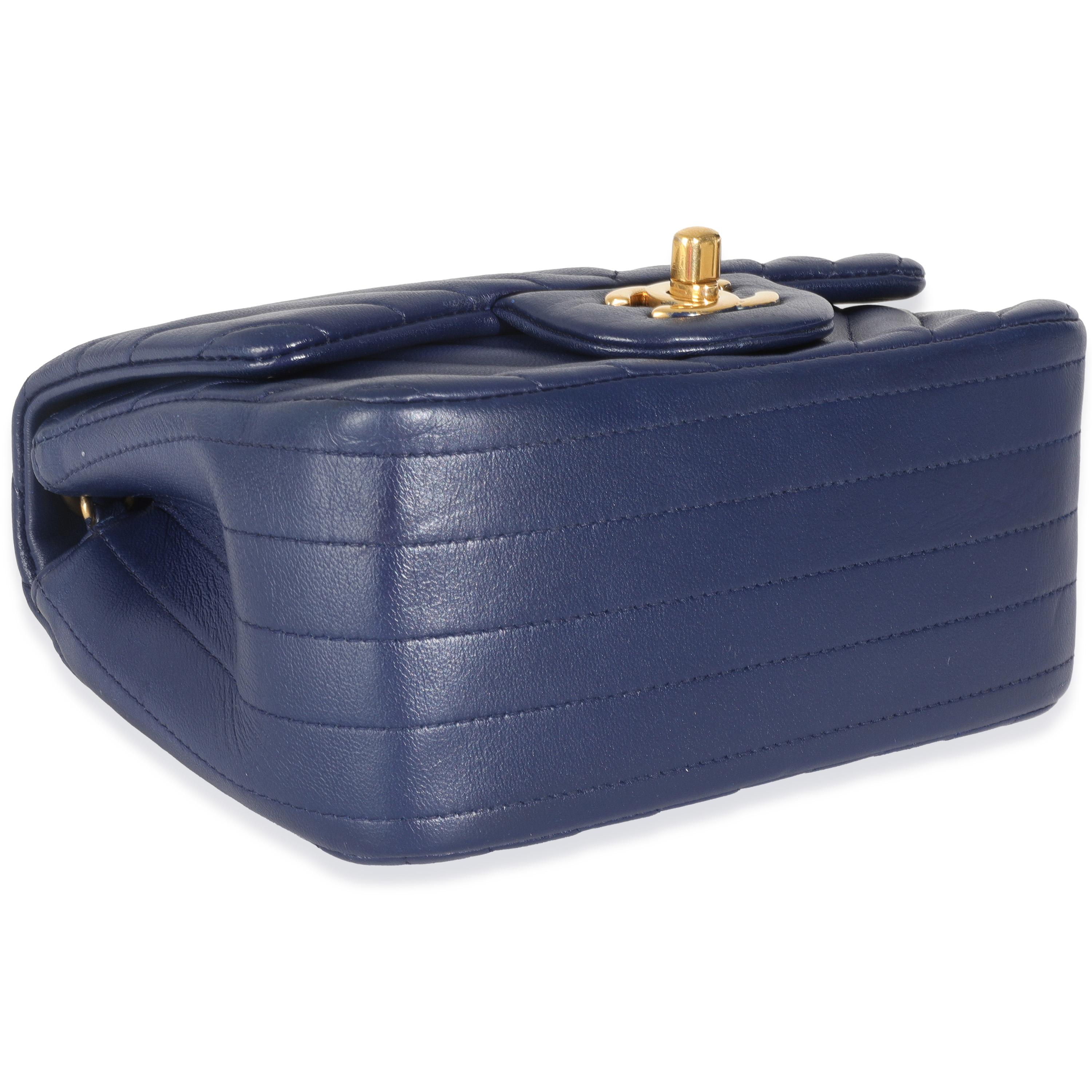 Chanel Navy Chevron Lambskin Mini Square Flap Bag en vente 2