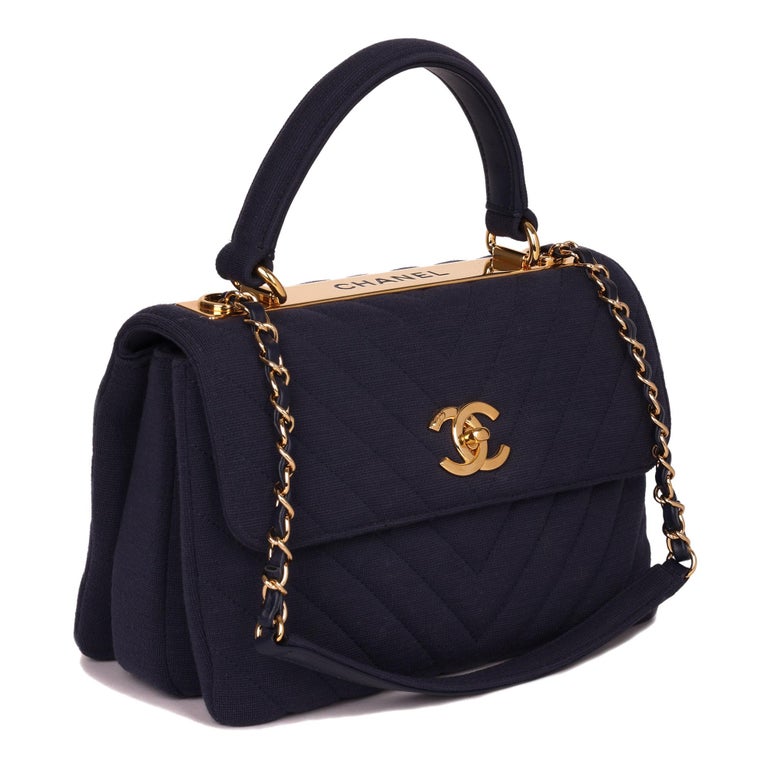 Chanel Navy Blue Quilted Lambskin Leather Small Trendy CC Flap Top Handle  Bag