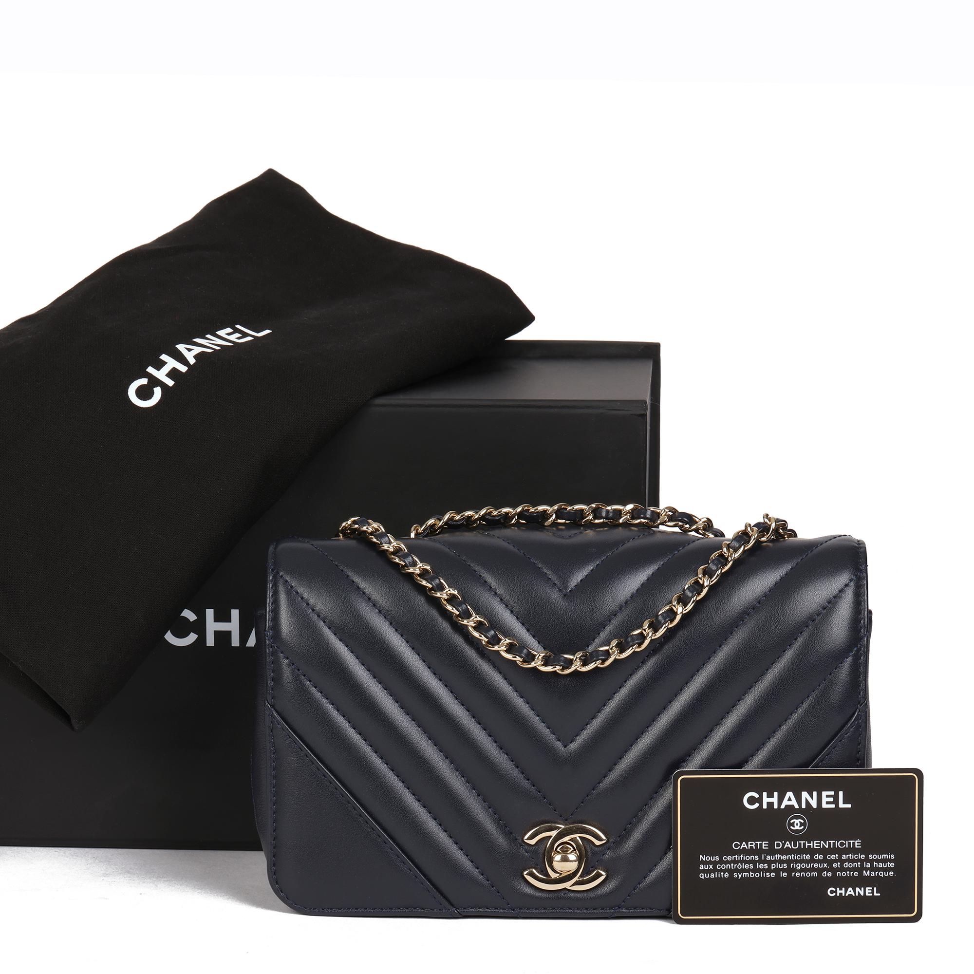 CHANEL Navy Chevron Quilted Lambskin Mini Statement Classic Single Flap Bag 7
