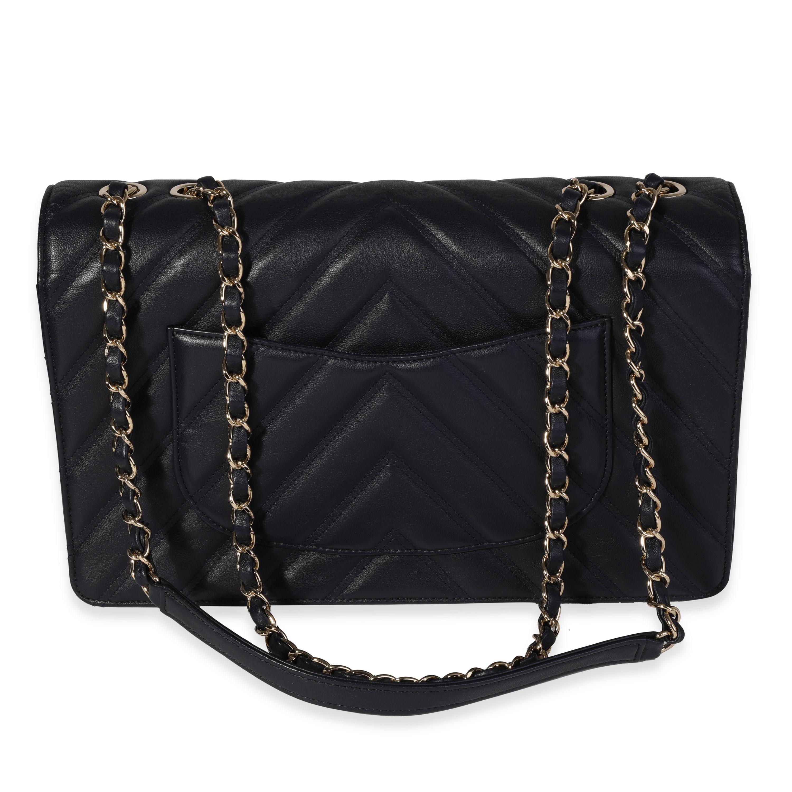 Black Chanel Navy Chevron Quilted Leather Single Flap Bag