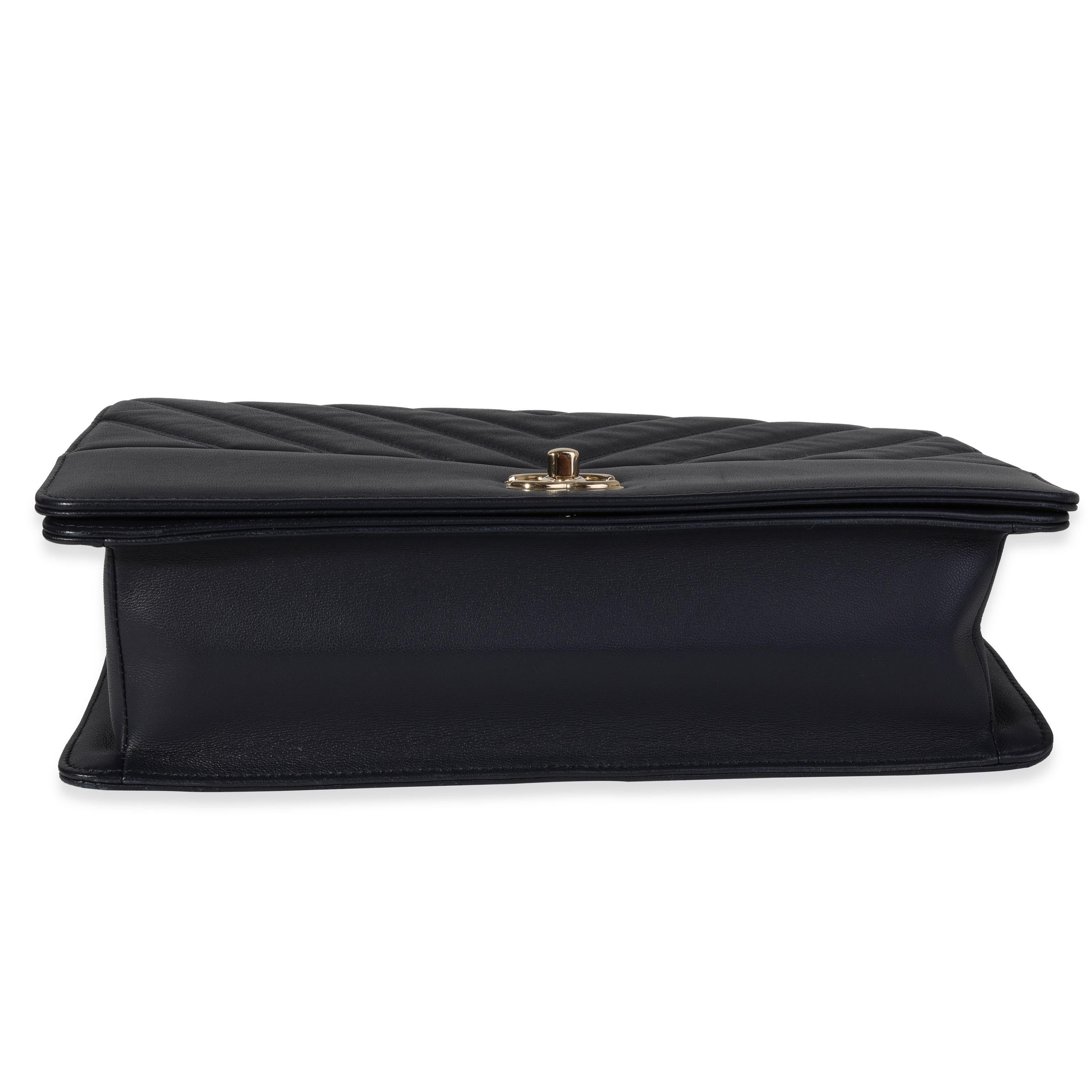 Chanel Navy Chevron Quilted Leather Single Flap Bag 2