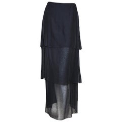 Chanel Navy Cotton and Silk Sheer Tiered Long Skirt 36 EU