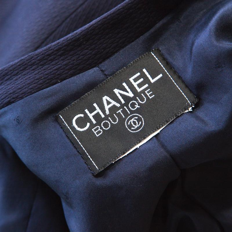 Women's Chanel Navy Cotton Blend Textured Jacket L