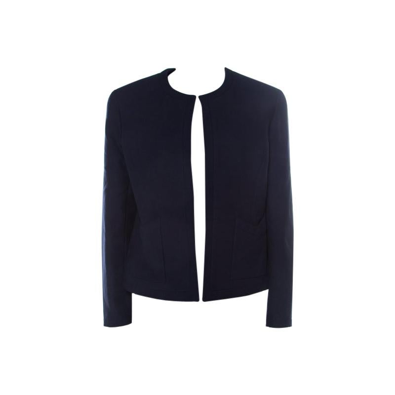 Chanel Navy Cotton Blend Textured Jacket L