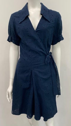 Chanel Navy Cotton Eyelet Wrap Dress - Sz 42 - 07P Collection