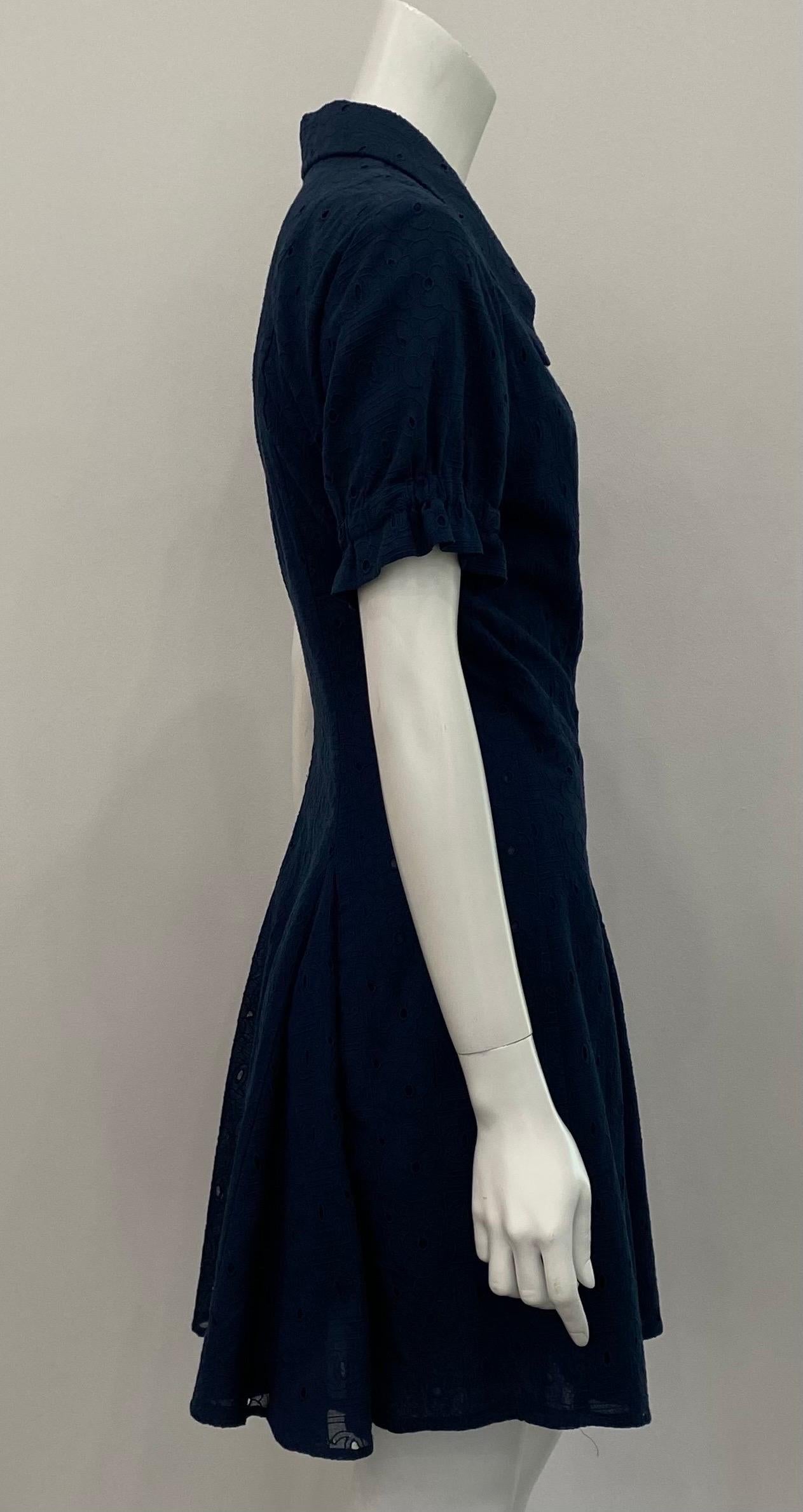 Black Chanel Navy Cotton Eyelet Wrap Dress - Sz 42 - 07P Collection For Sale