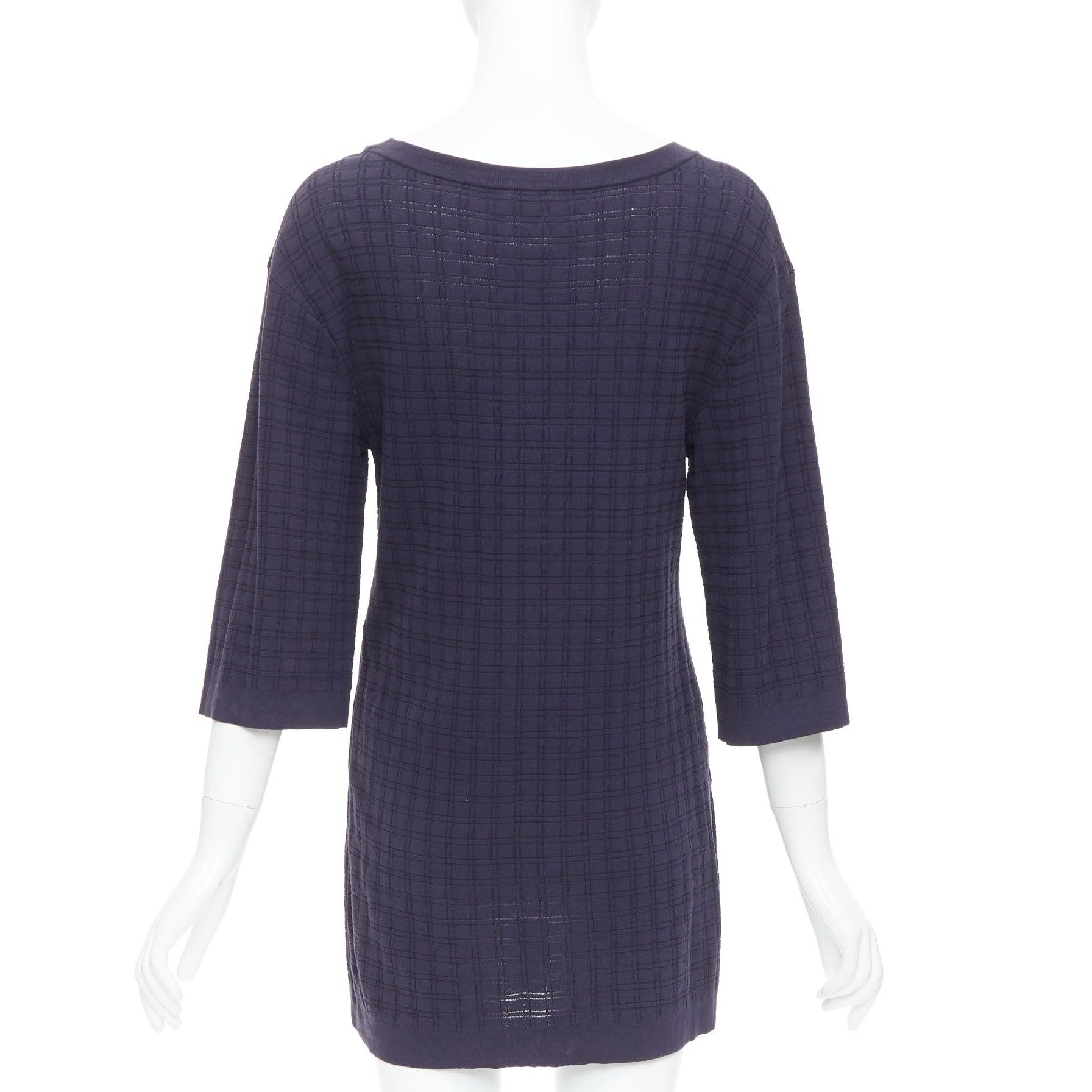 Women's CHANEL navy cotton grid knit gold CC button 2 pocket mini dress FR36 S For Sale