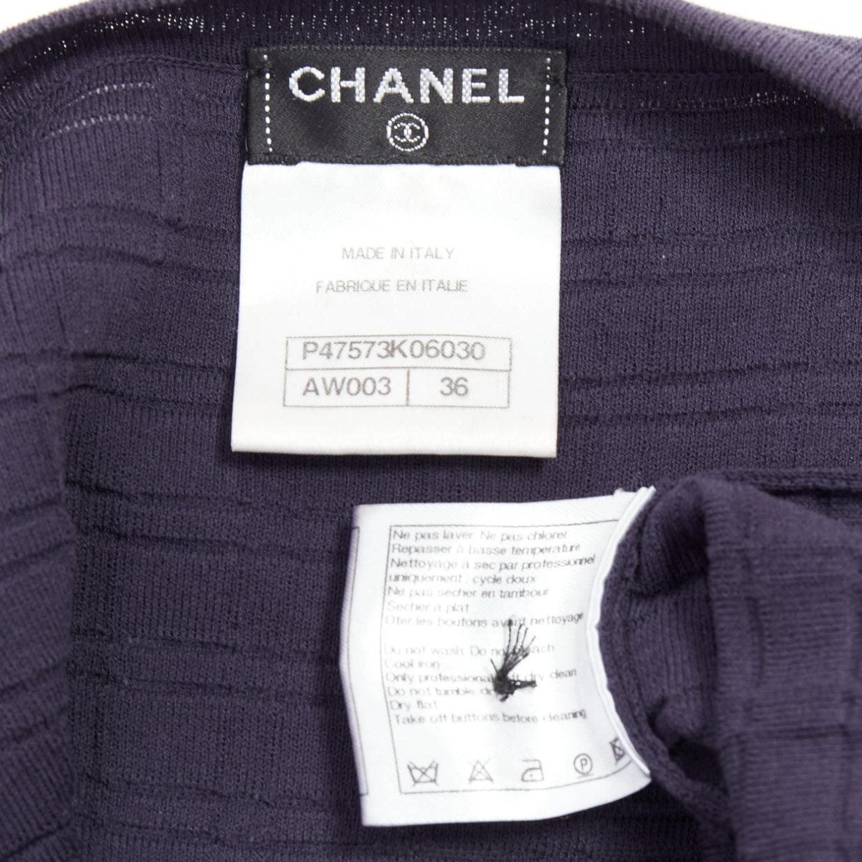 CHANEL navy cotton grid knit gold CC button 2 pocket mini dress FR36 S For Sale 3