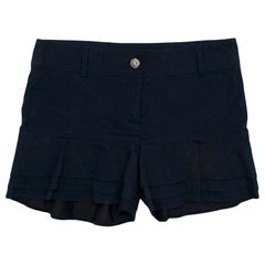 Chanel Navy Cotton Mid-rise Frilled Shorts - Size US 4
