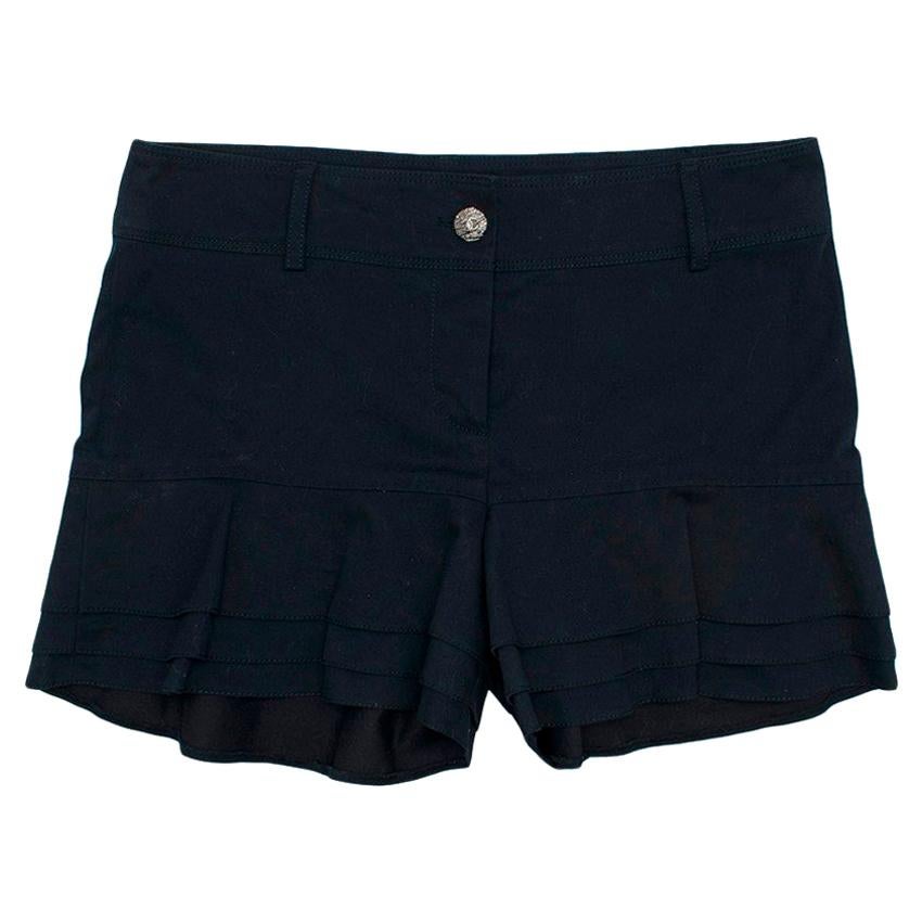 Chanel Navy Cotton Mid-rise Frilled Shorts - Size US 4 For Sale