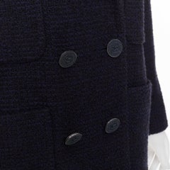CHANEL navy cotton tweed boucle four pocket double breasted jacket FR40 M
