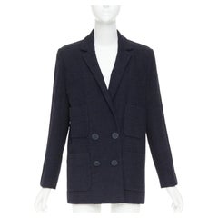 CHANEL navy cotton tweed boucle four pocket double breasted jacket FR40 M