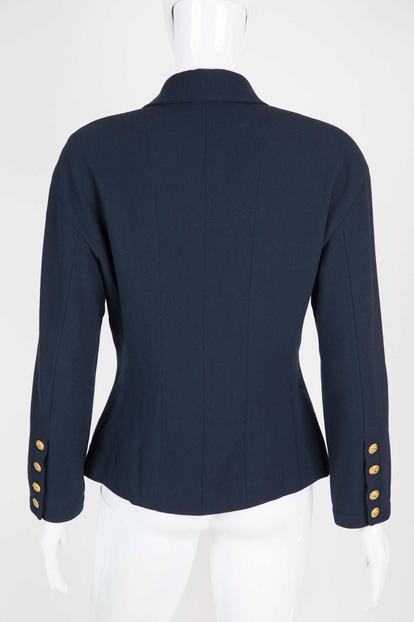 Chanel Navy Crepe Wool Jacket In Excellent Condition In Paris, FR