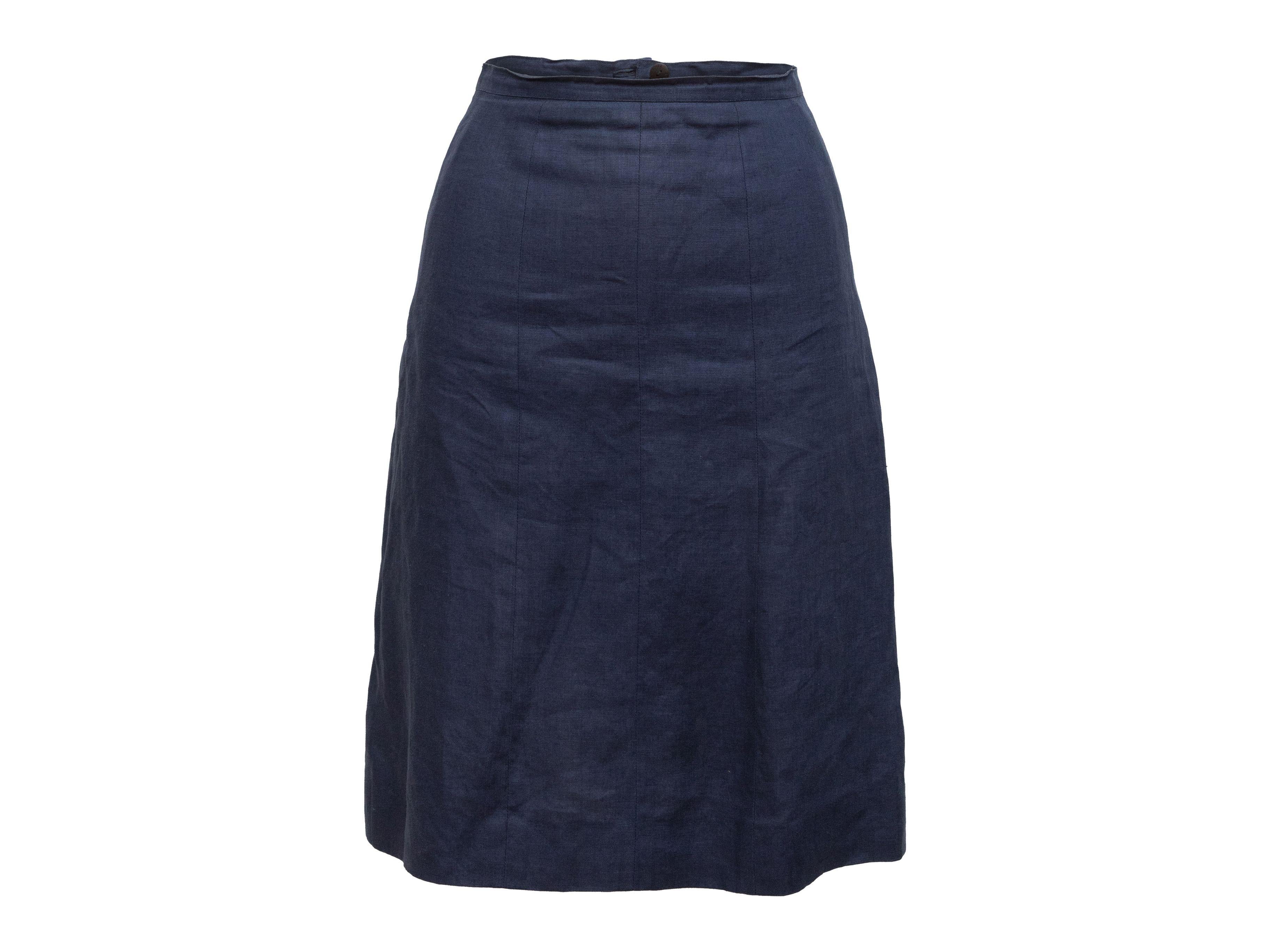 Chanel Navy Cruise 2000 Linen Knee-Length Skirt In Good Condition In New York, NY