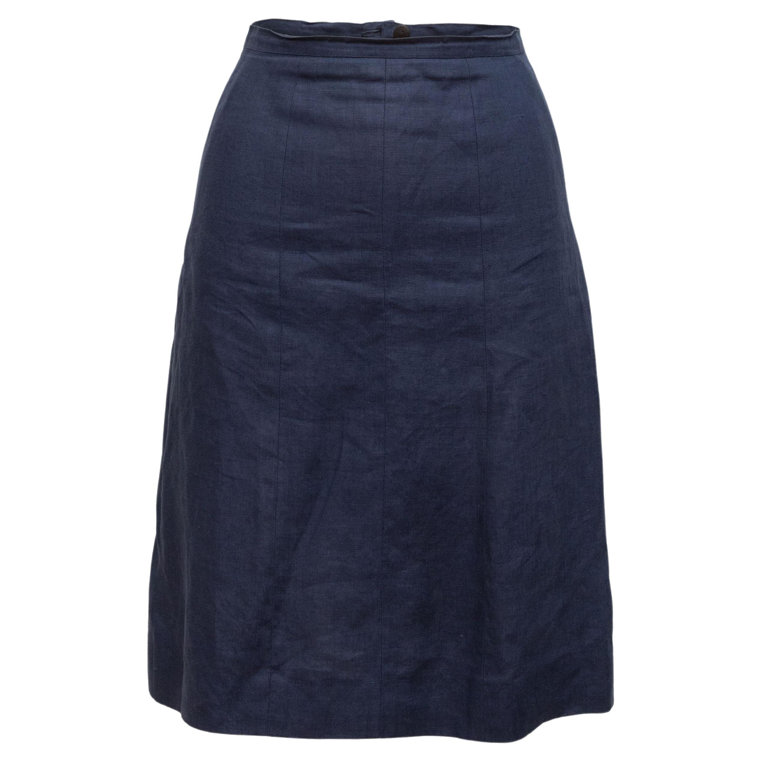 Chanel Navy Cruise 2000 Linen Knee-Length Skirt