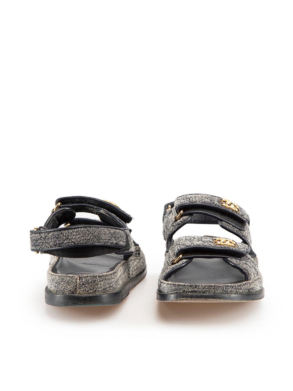 Chanel Navy Dad Denim Sandals Size IT 38 In Good Condition For Sale In London, GB