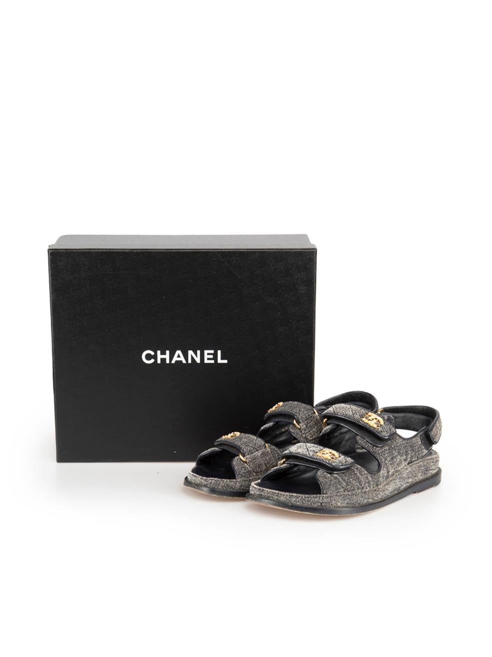 Chanel Navy Dad Denim Sandals Size IT 38 For Sale 2