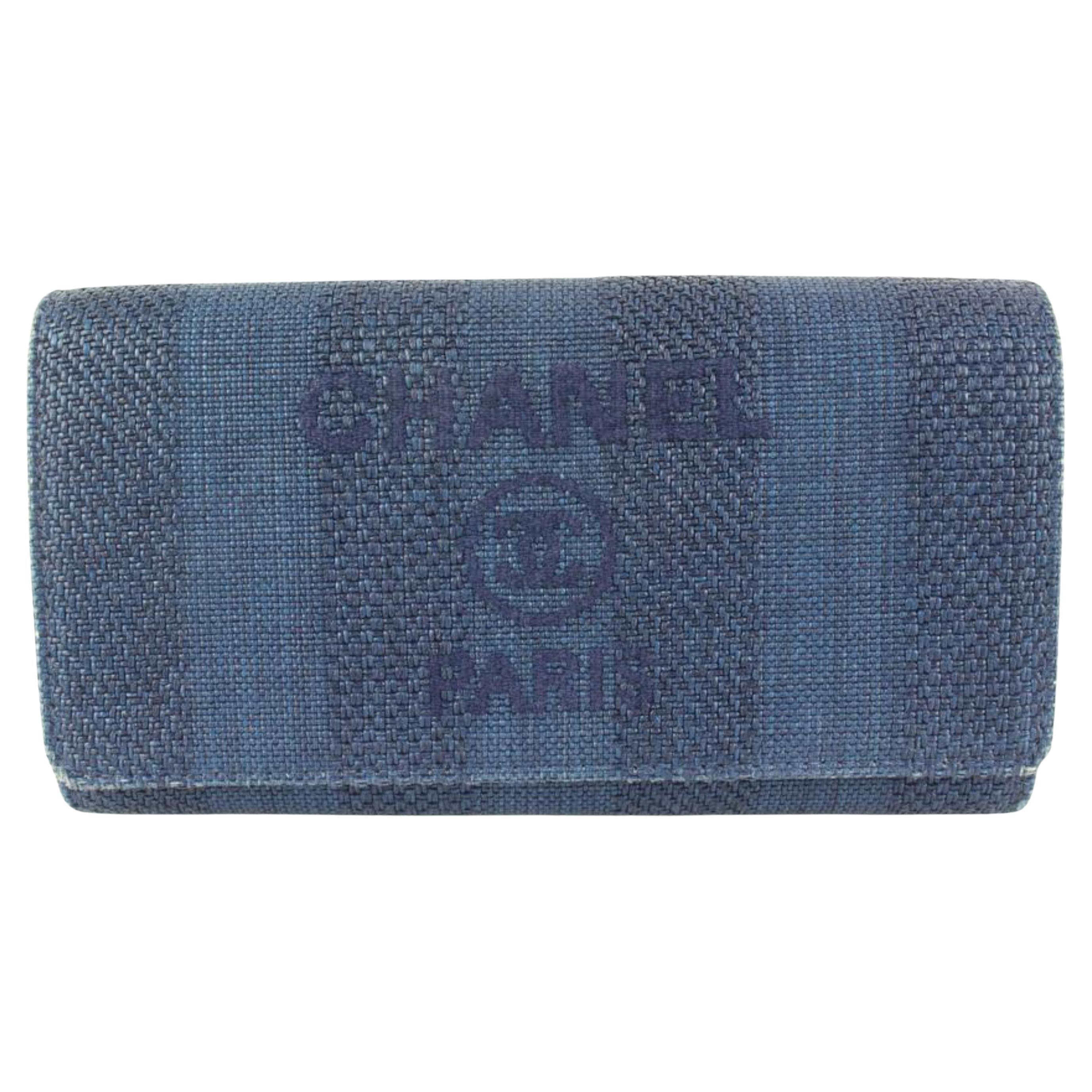 Chanel Navy Denim CC Logo Deauville Flap Wallet 73cz56s