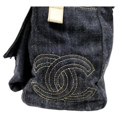 Chanel Navy Denim Contrast Stitch Pocket Tote Bag circa 2006