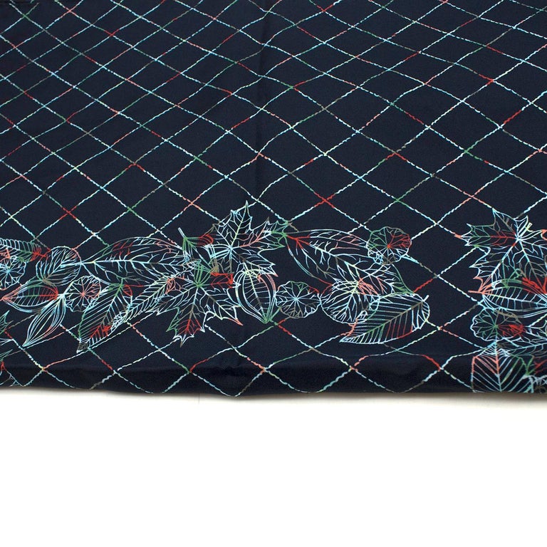 Chanel Navy Diamond Leaf Print Silk Shawl For Sale at 1stDibs | chanel ...
