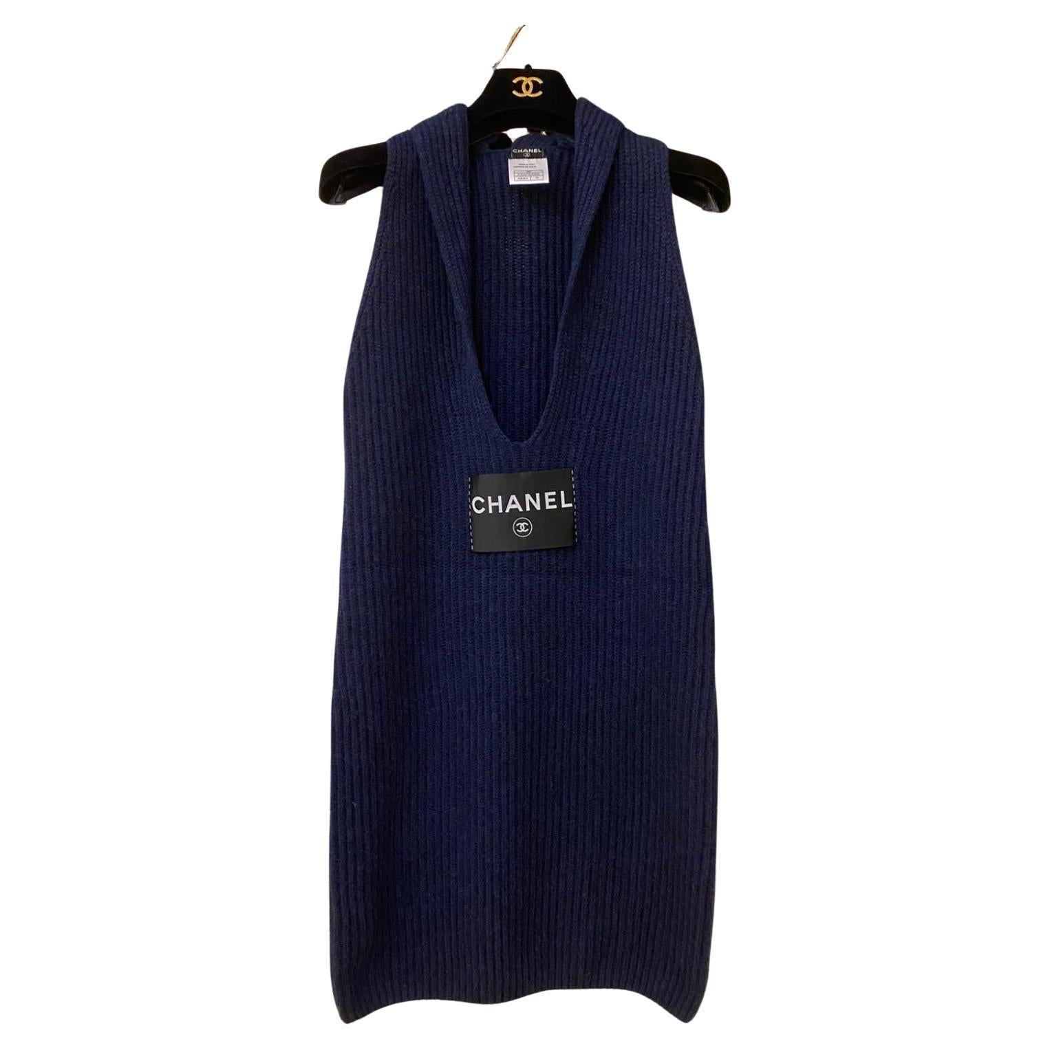 Chanel Navy Dress with Logo For Sale