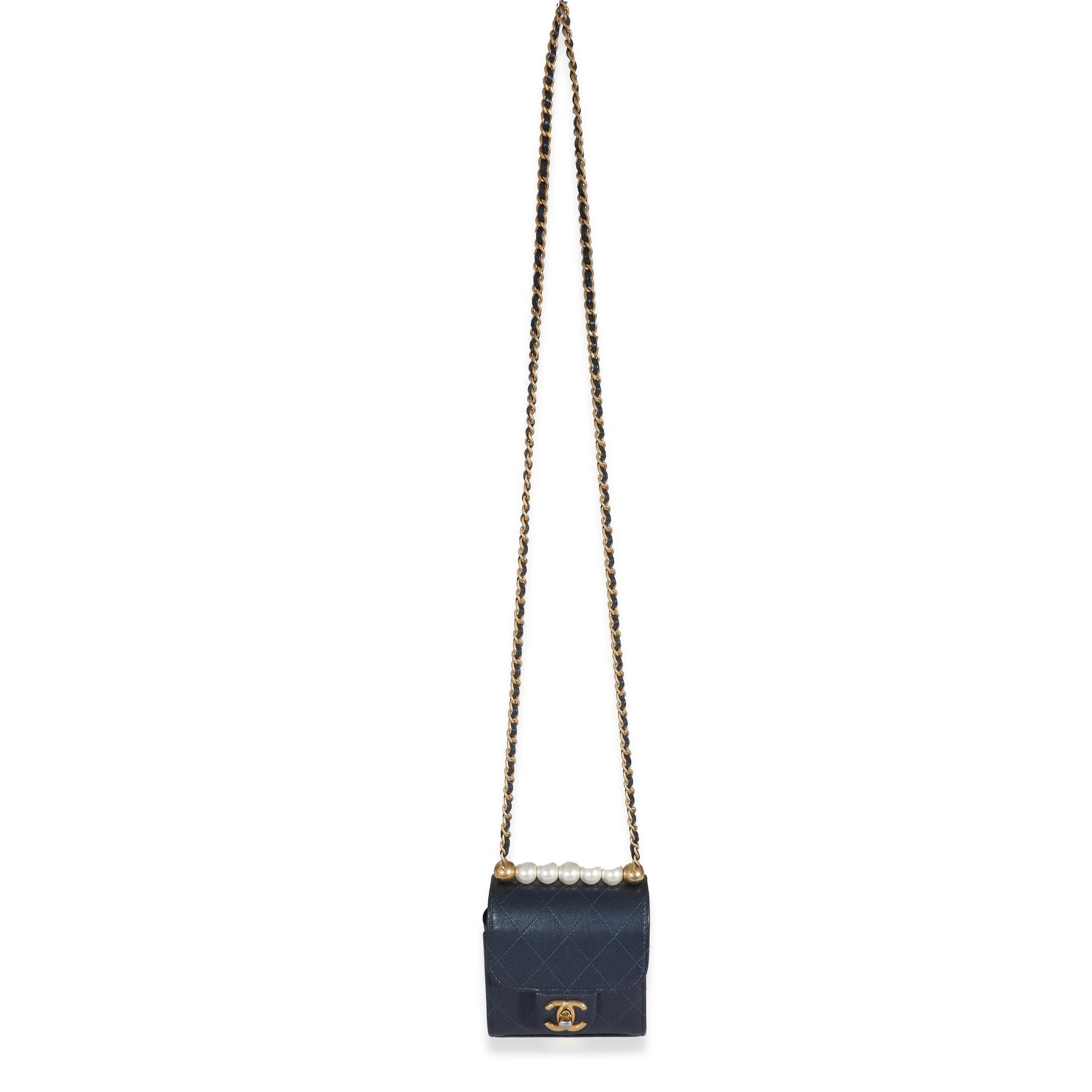 Women's or Men's Chanel Navy Goatskin Chic Pearls Mini Flap Bag For Sale
