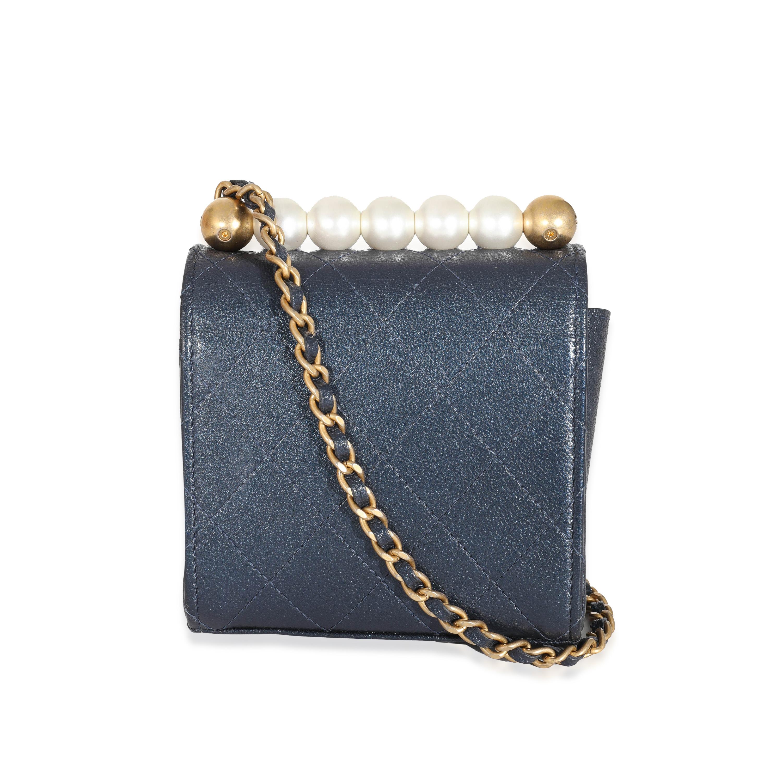 Chanel Navy Goatskin Chic Pearls Mini Flap Bag For Sale 3