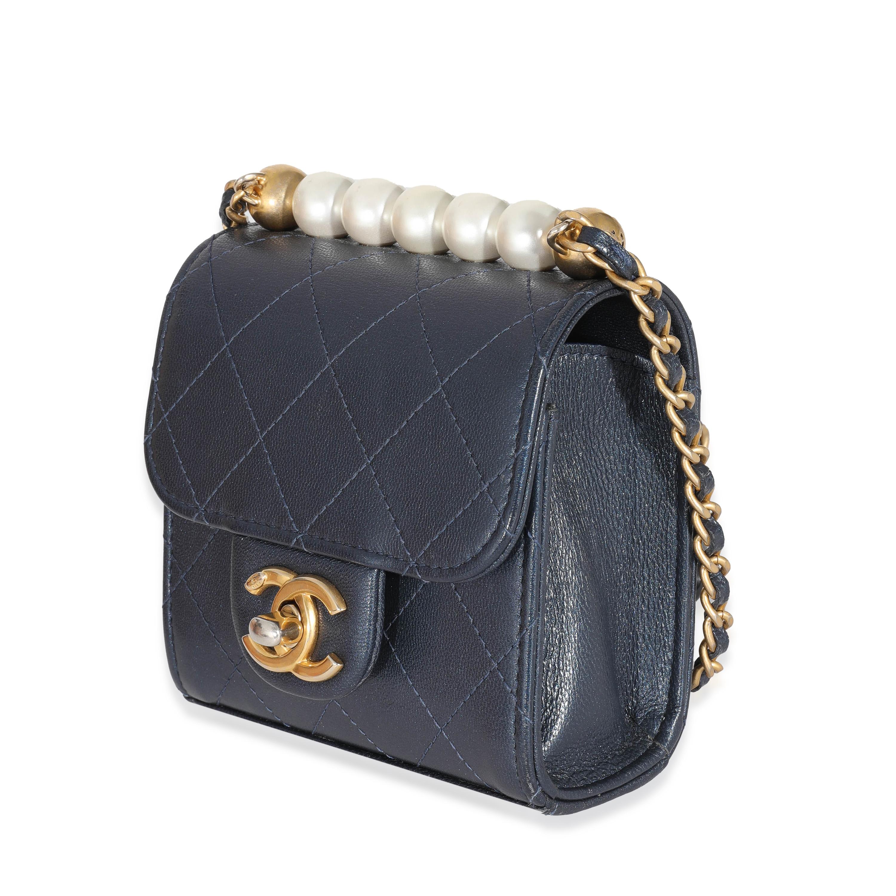 Chanel Navy Goatskin Chic Pearls Mini Flap Bag For Sale 4