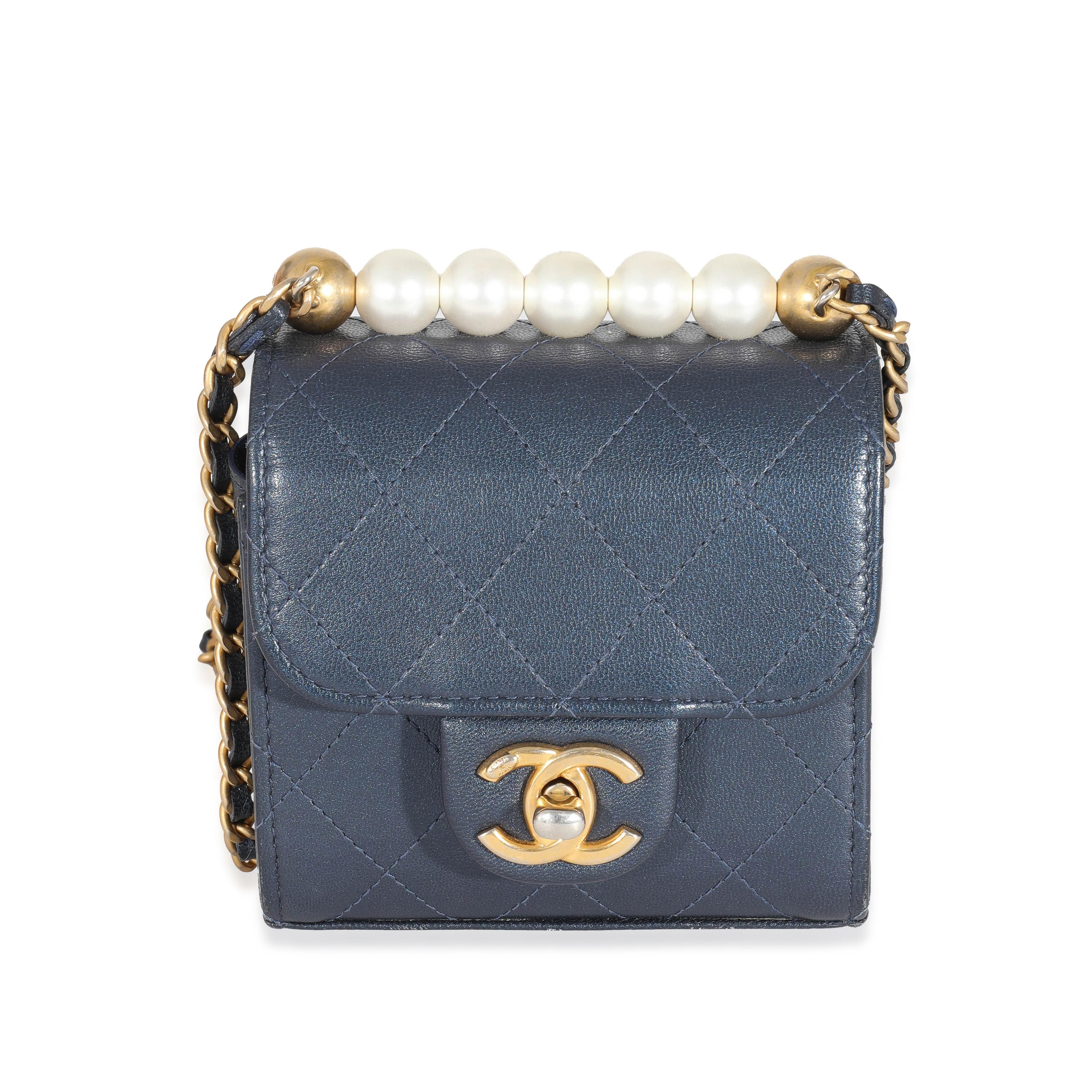 Chanel Navy Goatskin Chic Pearls Mini Flap Bag For Sale 5