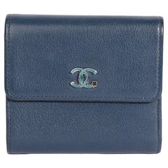 Chanel Navy Goatskin Leather Clover Compact Wallet