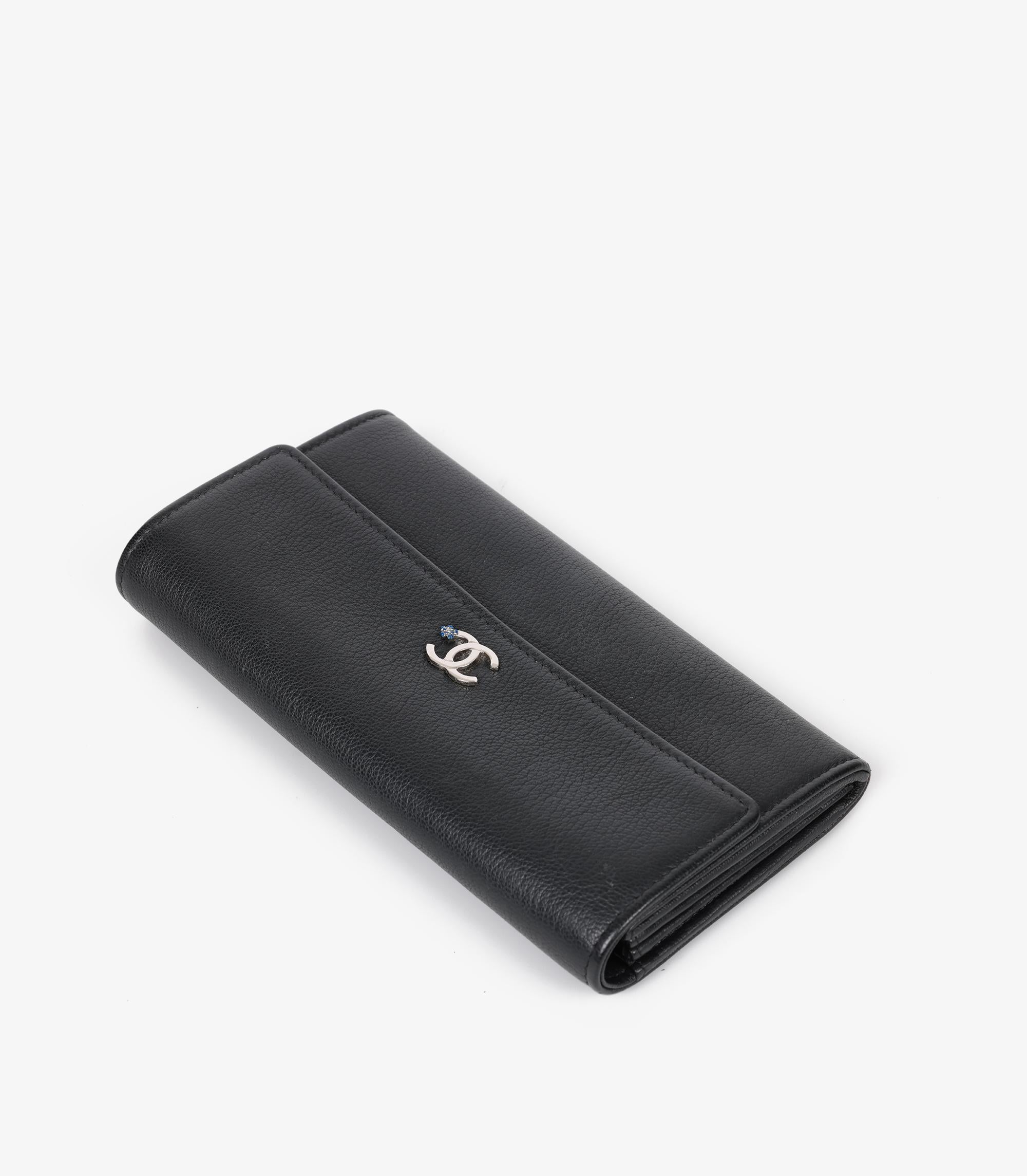 Black Chanel Navy Goatskin Leather La Pausa Classic Long Wallet For Sale