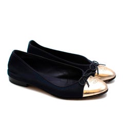 Chanel Navy & Gold Canvas & Leather CC Ballerina Flats - Size EU 40C