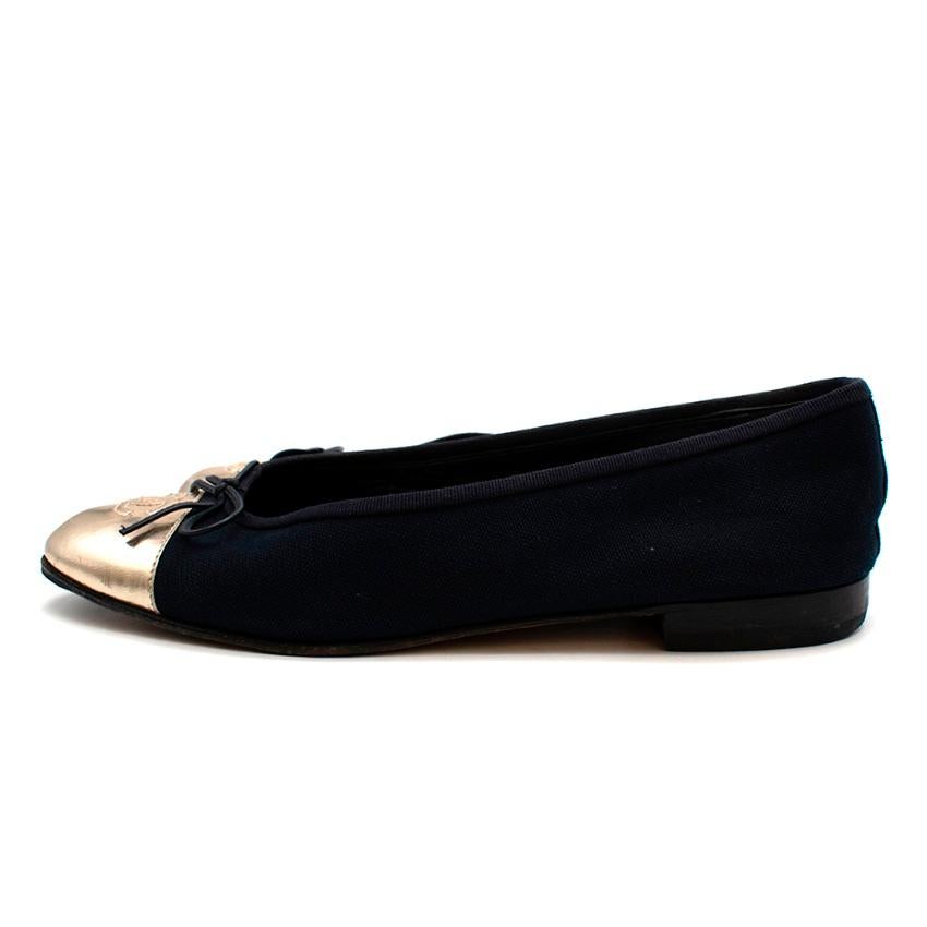 Chanel Navy & Gold Canvas & Leather CC Ballerina Flats - Size EU 40C 4